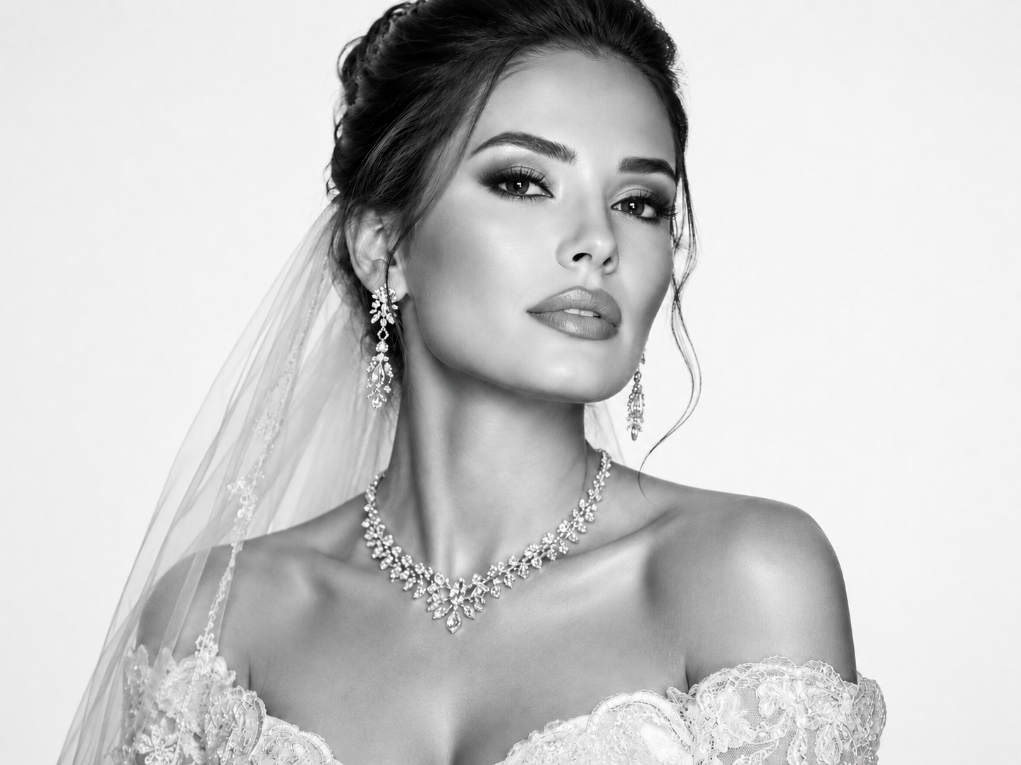 Glam black and white bridal portrait from the glam booth